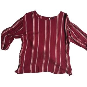 a.n.a A New Approach Burgundy‎ Striped Tie Back Blouse Womens Medium Rayon Top